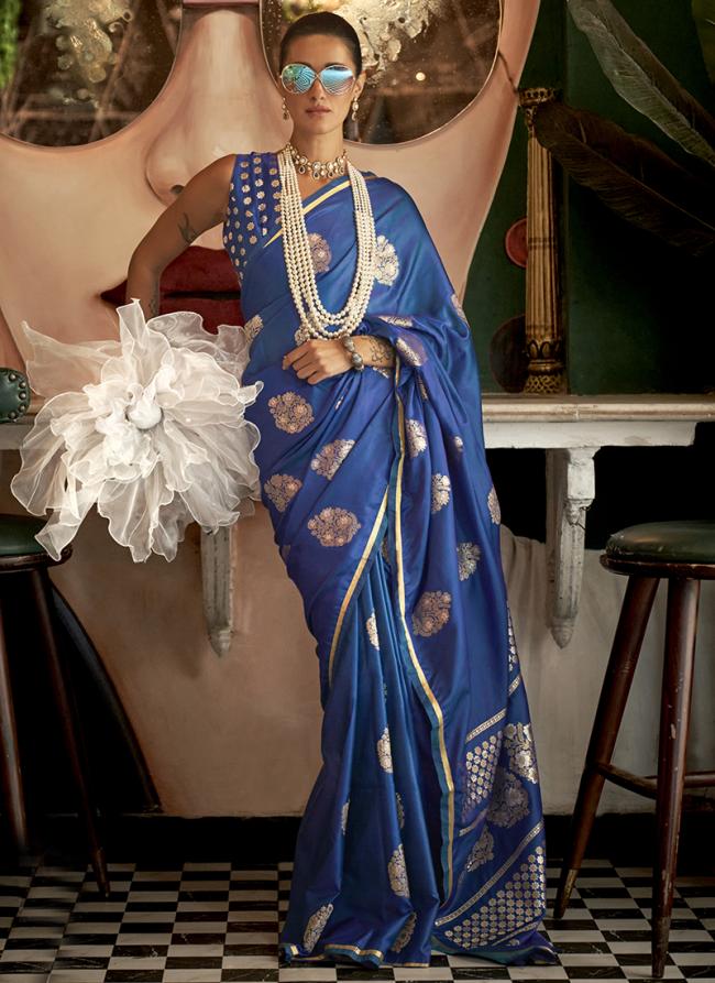 Pure Sattin Aqua Blue Party Wear Weaving Saree